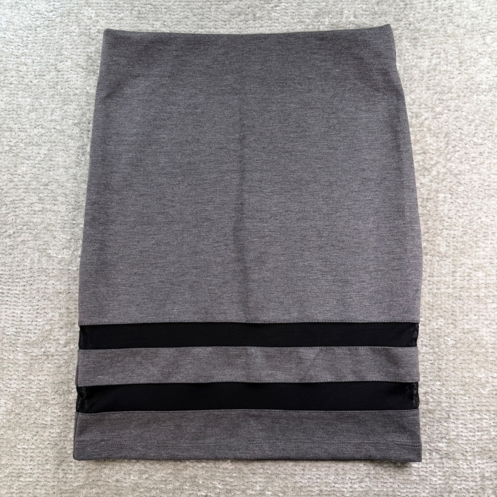 H&M Divided Pencil Skirt Mesh Panel Polyester Blend Small Gray Mesh Inset‎